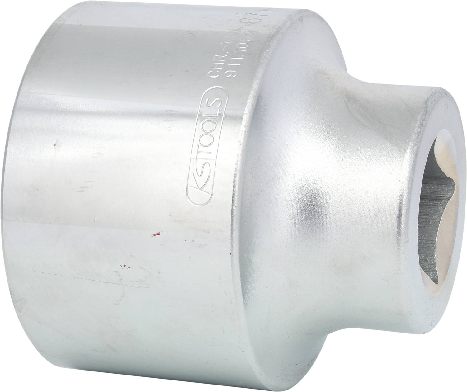 A silver metal hexagonal nut made of metal. It has a uniform surface and is suitable for screw assembly.