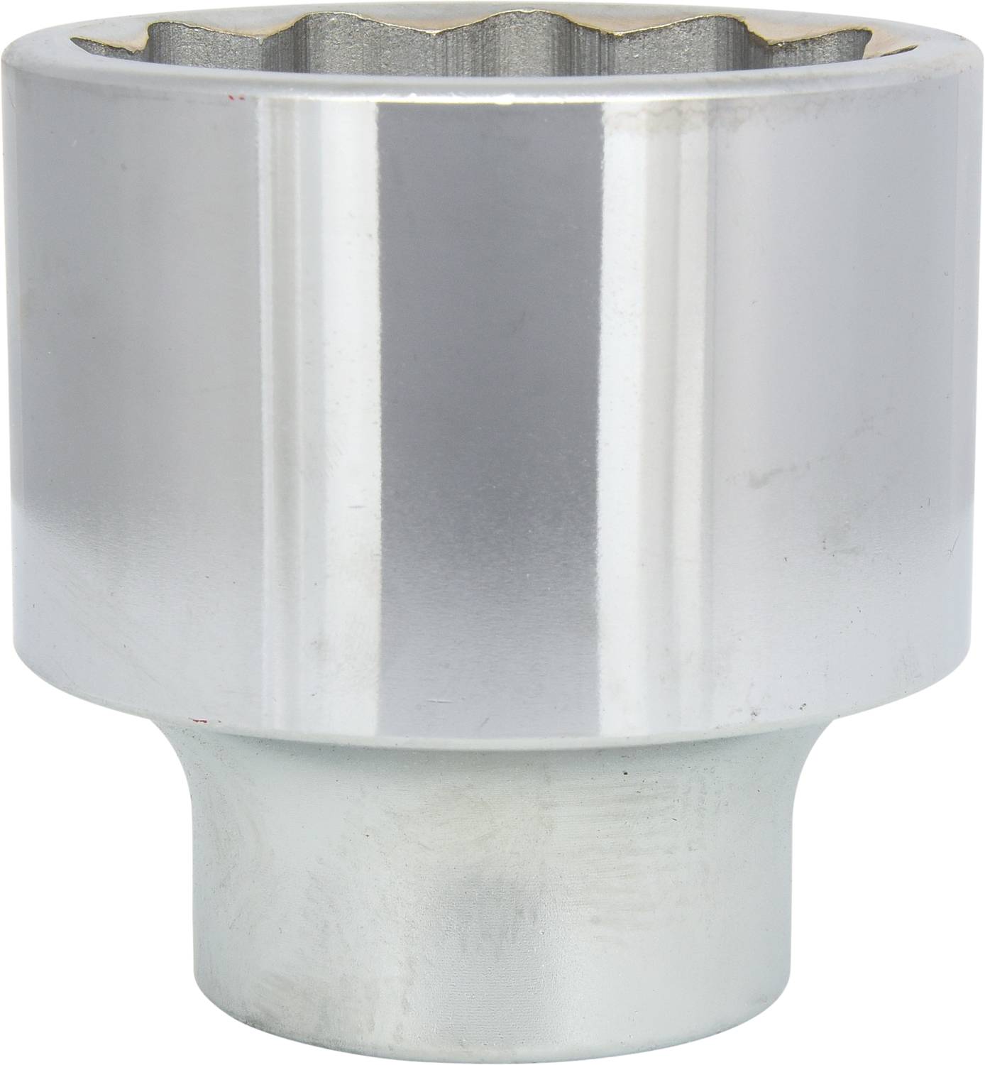 A silver wing nut with a smooth surface and serrated inner edge. It is used for tightening or loosening nuts and bolts.