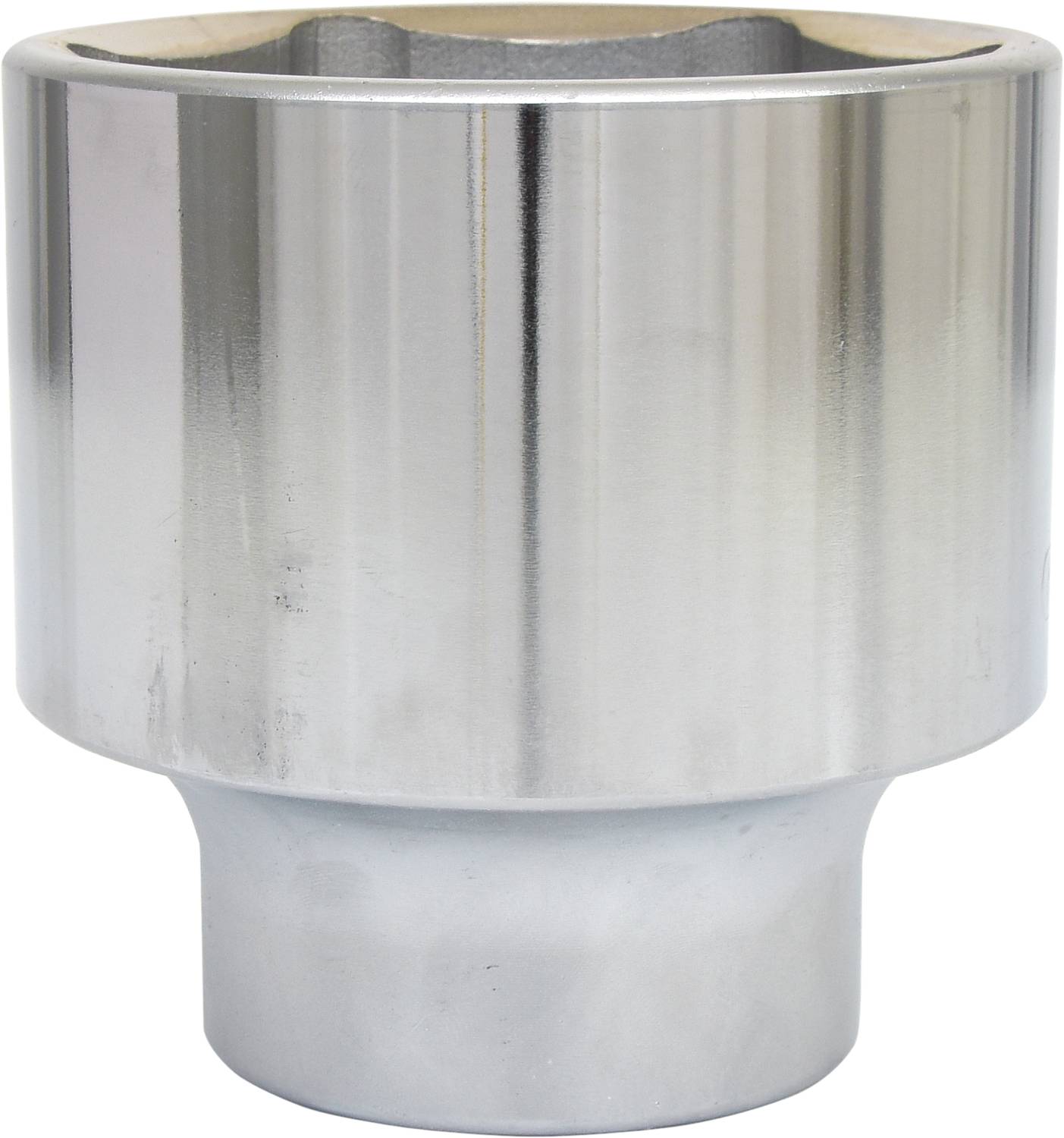 Metallic cylinder with a smooth surface, possibly a machine component or tool, gleaming and silver in colour.