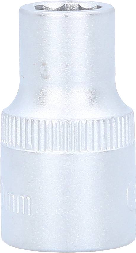 A silver hexagonal socket insert, 8 mm, with a knurled grip for improved handling. Suitable for screw-related work.