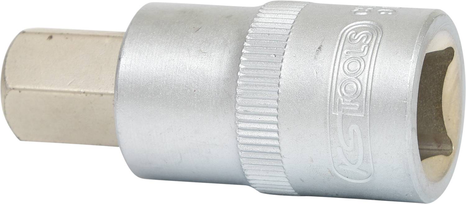 Hexagonal socket wrench, silver, with knurled handle and brand name printed, suitable for mechanical work.