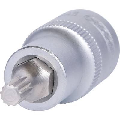 Close-up of a silver tool with a serrated end, possibly a bit attachment for a screwdriver.