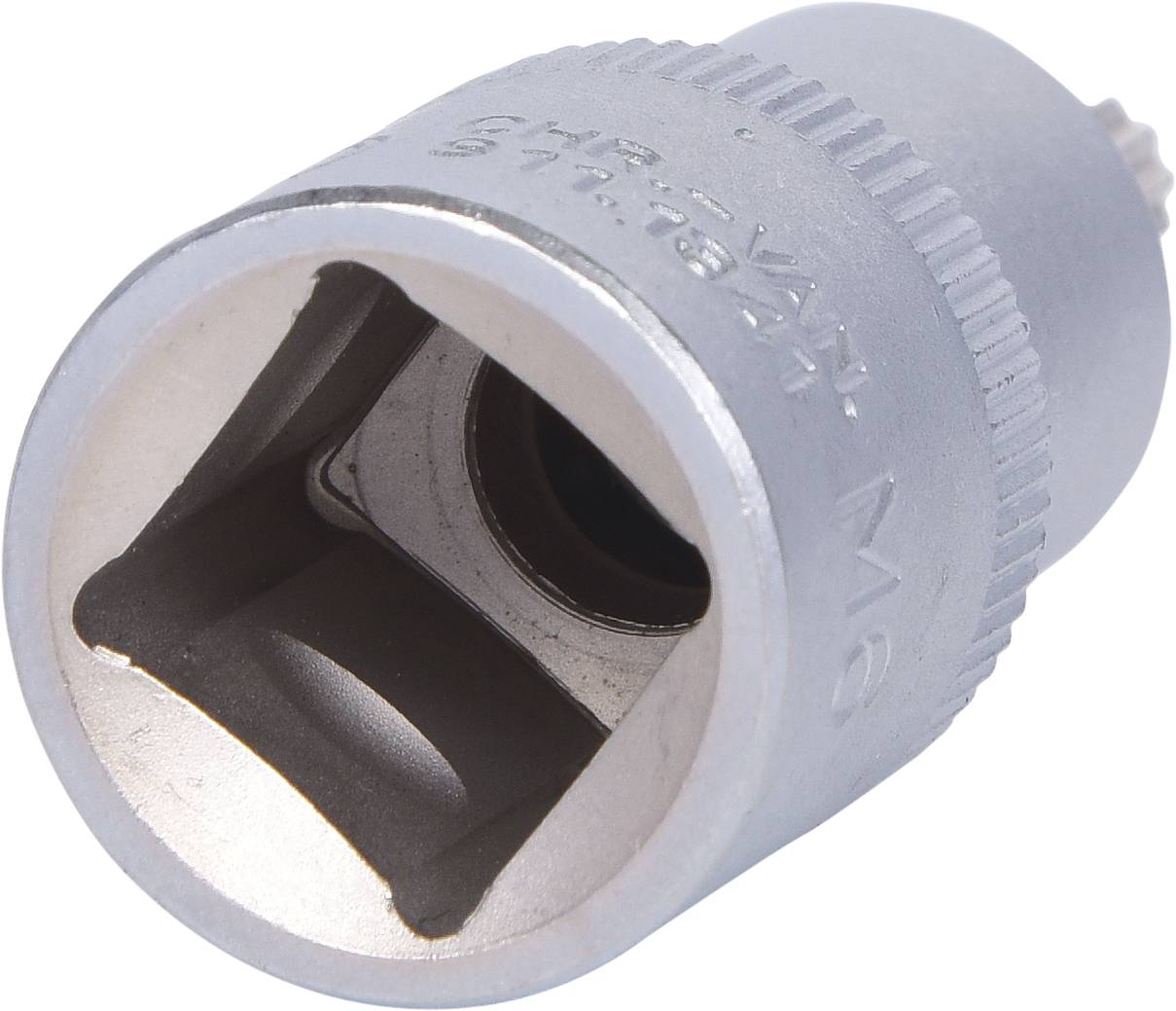Metal adapter with a cylindrical shape and square connection, likely for tool or machine compatibility.