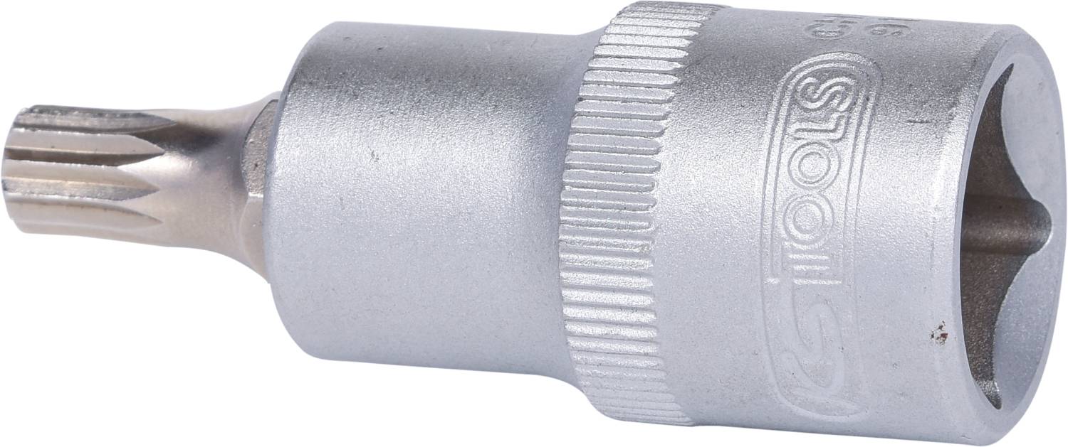 Metal Torx bit attachment with a sixteen-sided head, used for screw-related work.