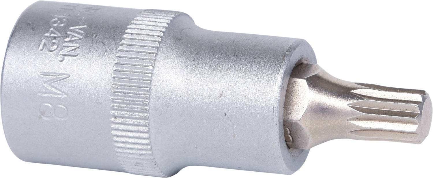 Metal socket attachment with hexagonal connection and Torx profile head, size T42, suitable for screwdrivers or spanners.
