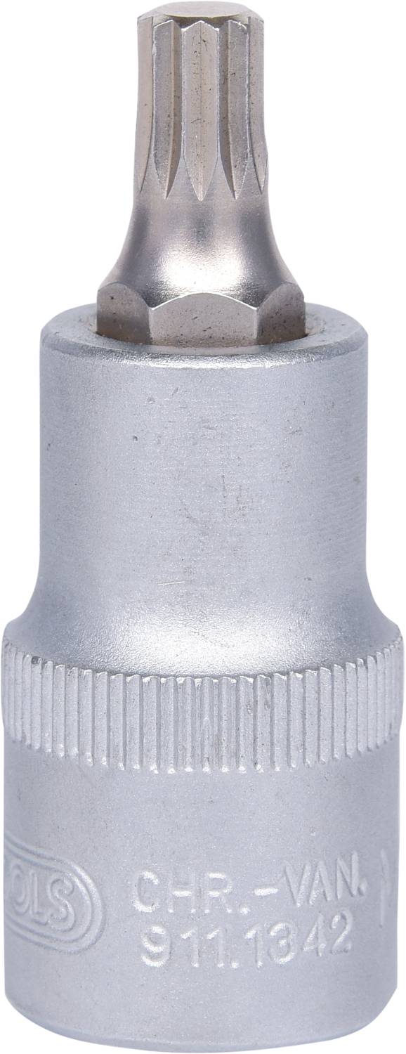 A silver hexagonal bit socket with CR-VAN engraving, used for screw work in technical or mechanical contexts.