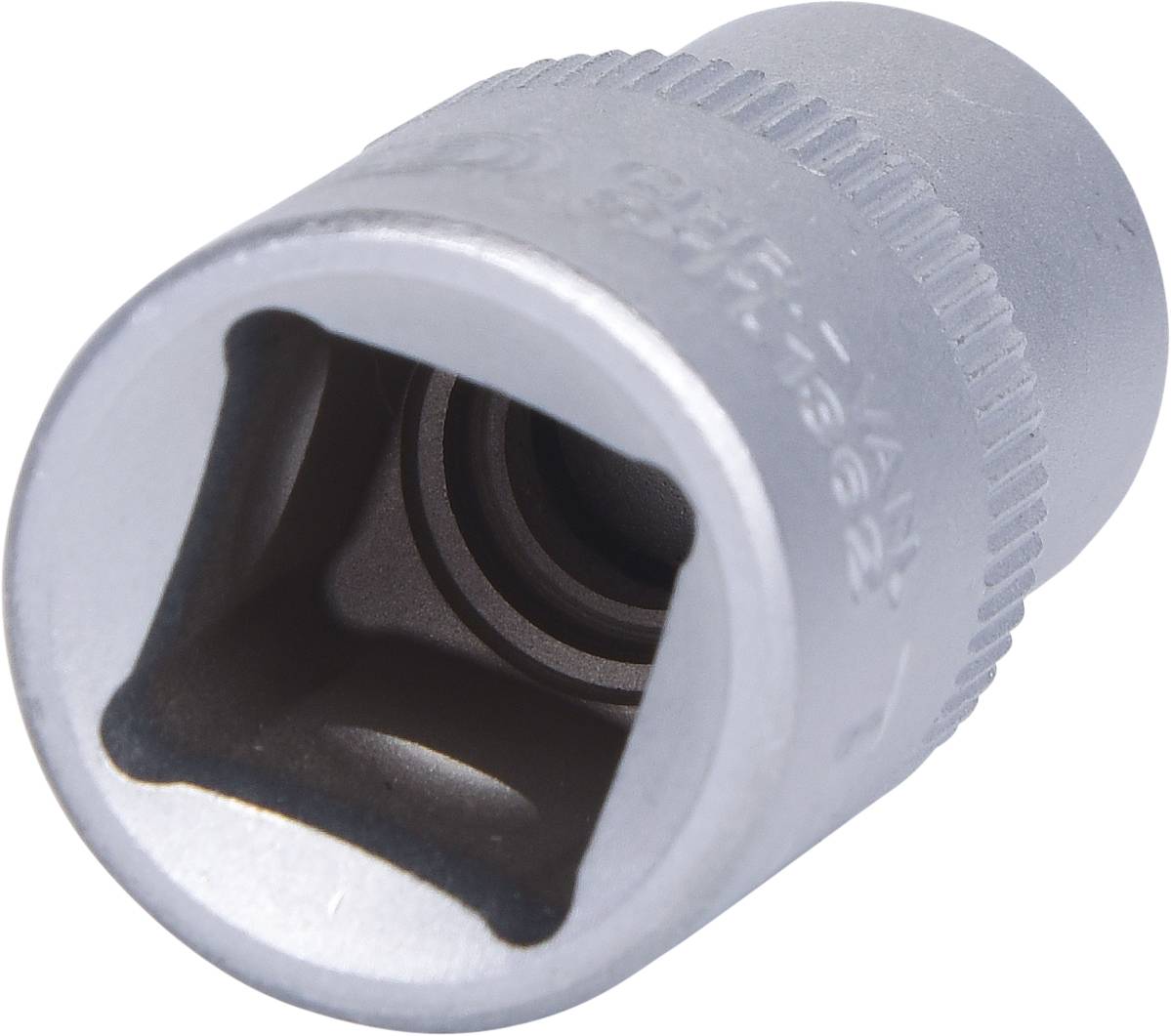 Metal socket with square drive, used for tightening or loosening screws and nuts.