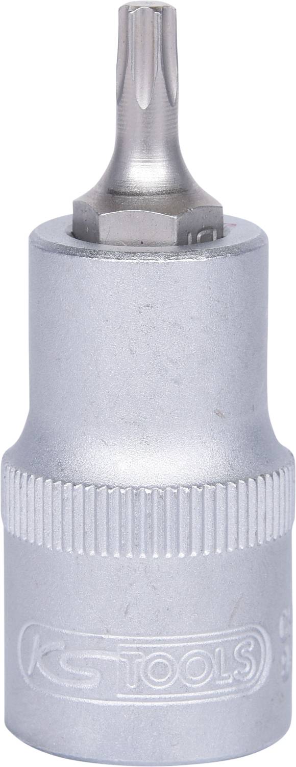 Metal Torx bit attachment with knurled grip, used for screwing into Torx-headed screws.