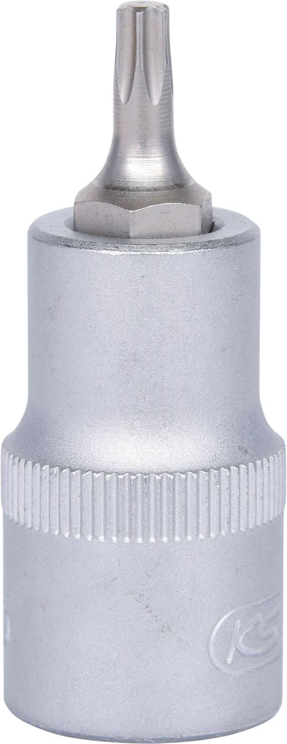 Metallic screwdriver bit with star-shaped head, suitable for manual or machine tool operations.