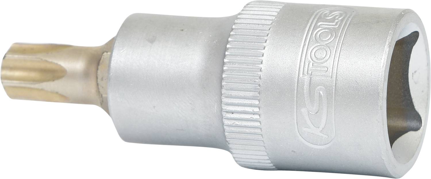 A silver Torx bit adapter with the inscription 'KS Tools'. Suitable for tightening or loosening screws with a Torx head.