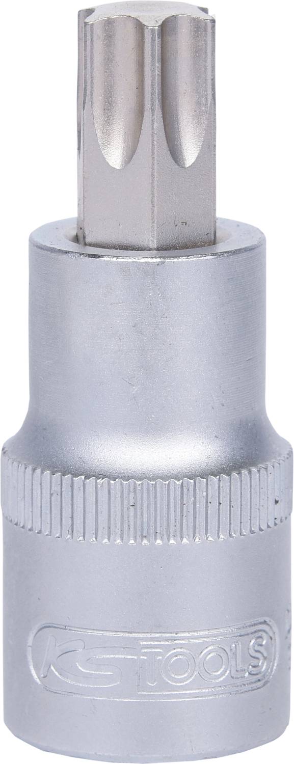 Torx socket wrench, silver metal, cylindrical shape with knurled handle, suitable for precise screw fastenings.