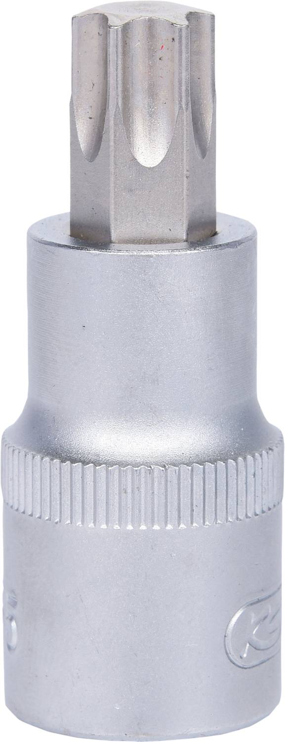 Silver Torx bit insert, six-pointed, for screw work. Used in DIY and professional applications.
