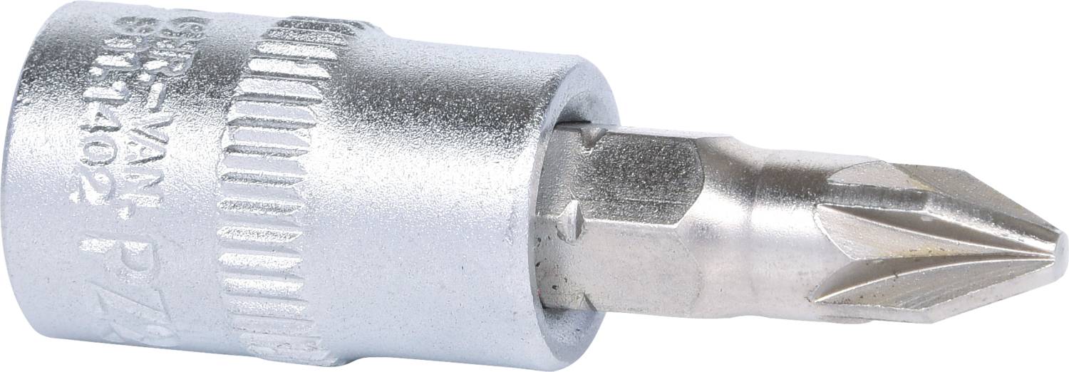 Metal cross-head screwdriver bit, used for screwdrivers, showing robust construction and fine details of the tips.
