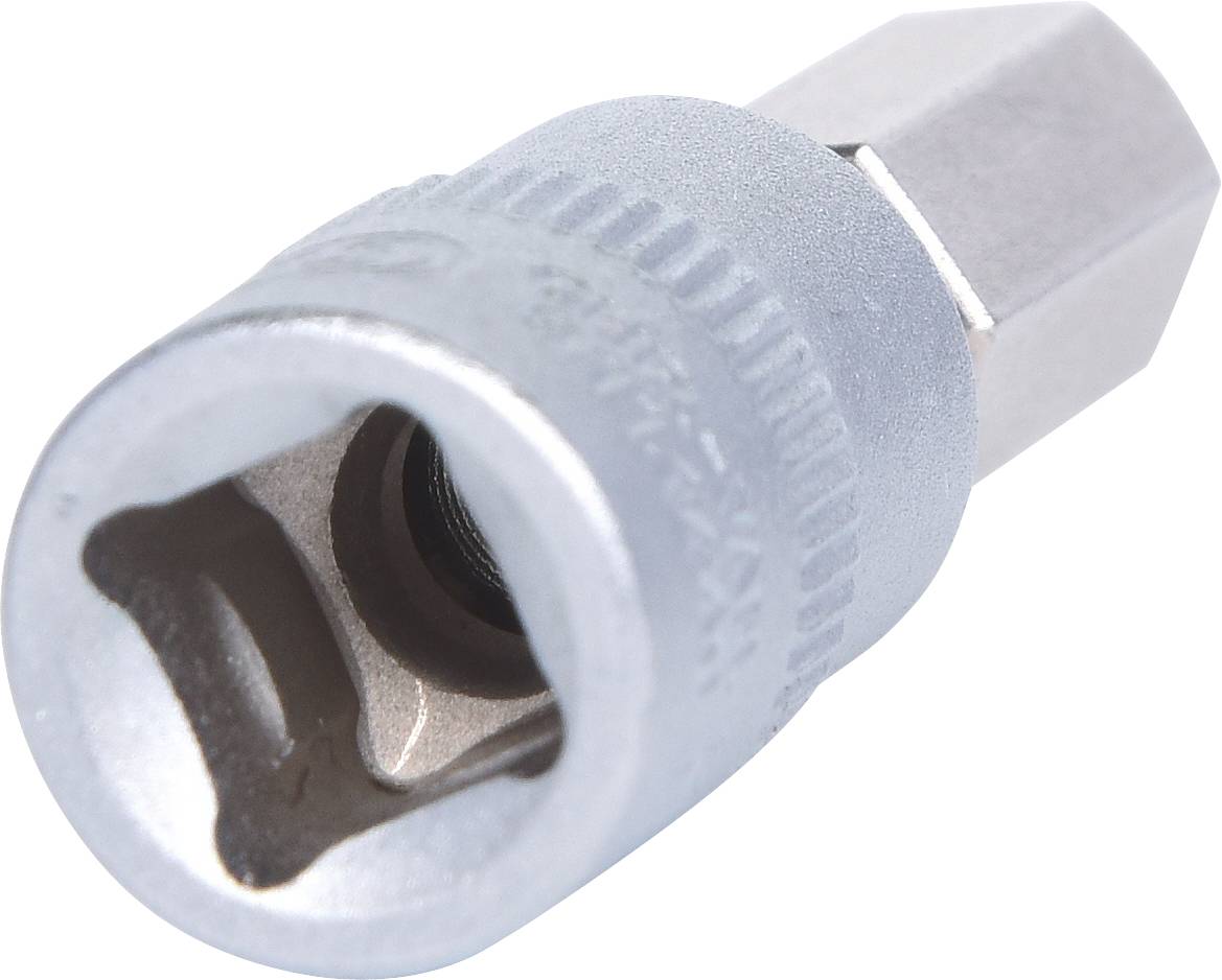 Hexagon socket nut made of metal, used for tightening or loosening screws.