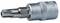 A silver Torx socket bit suitable for use with a screwdriver or ratchet, set against a white background.