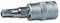 Torx-head socket adaptor, silver-coloured, with curved recess for tool attachment. Used for screw work with Torx screws.