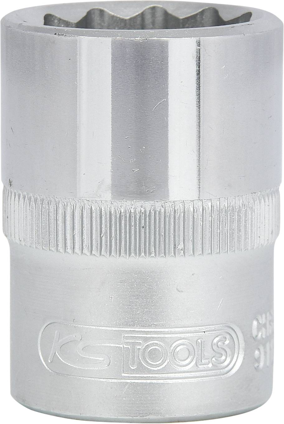 Metal screwdriver bit adapter with a knurled surface and embossed 'KS Tools' logo. Shiny silver colour.