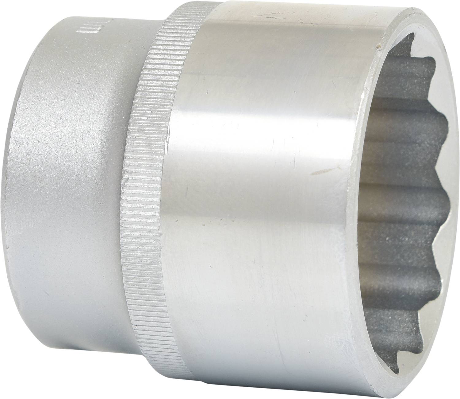A silver knurled nut with fluted edges for improved grip, suitable for working with screws and nuts.