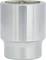 Silver metal hexagonal socket used for securing hexagonal nuts or bolts, side view.