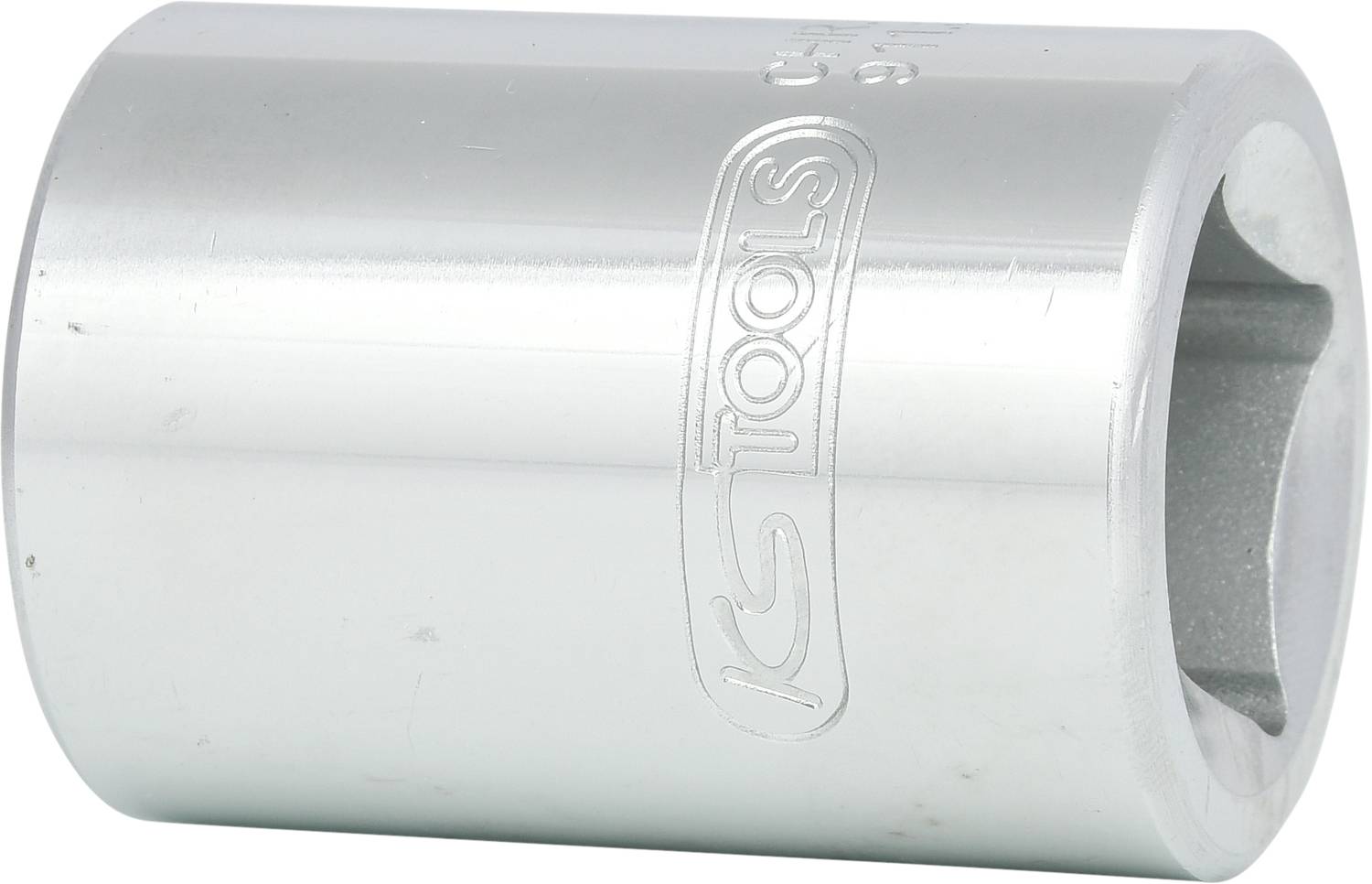 Silver hexagonal socket with 'TOOLS' print on the side, made of metal, suitable for screw-related work.