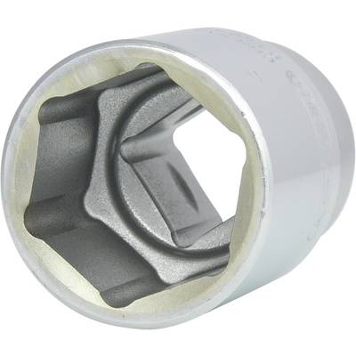 A silver hexagonal socket nut designed for tightening or loosening nuts and bolts using a spanner.