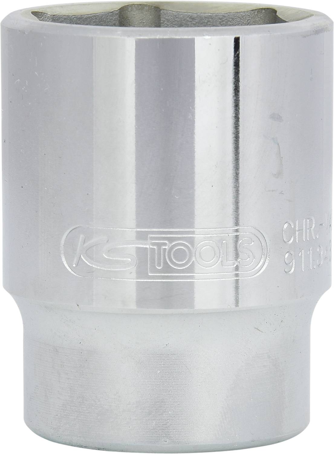 Six-sided socket wrench made from chrome vanadium steel by KS Tools, with a polished finish, robust construction, suitable for precise work with ratchets and similar hand tools.