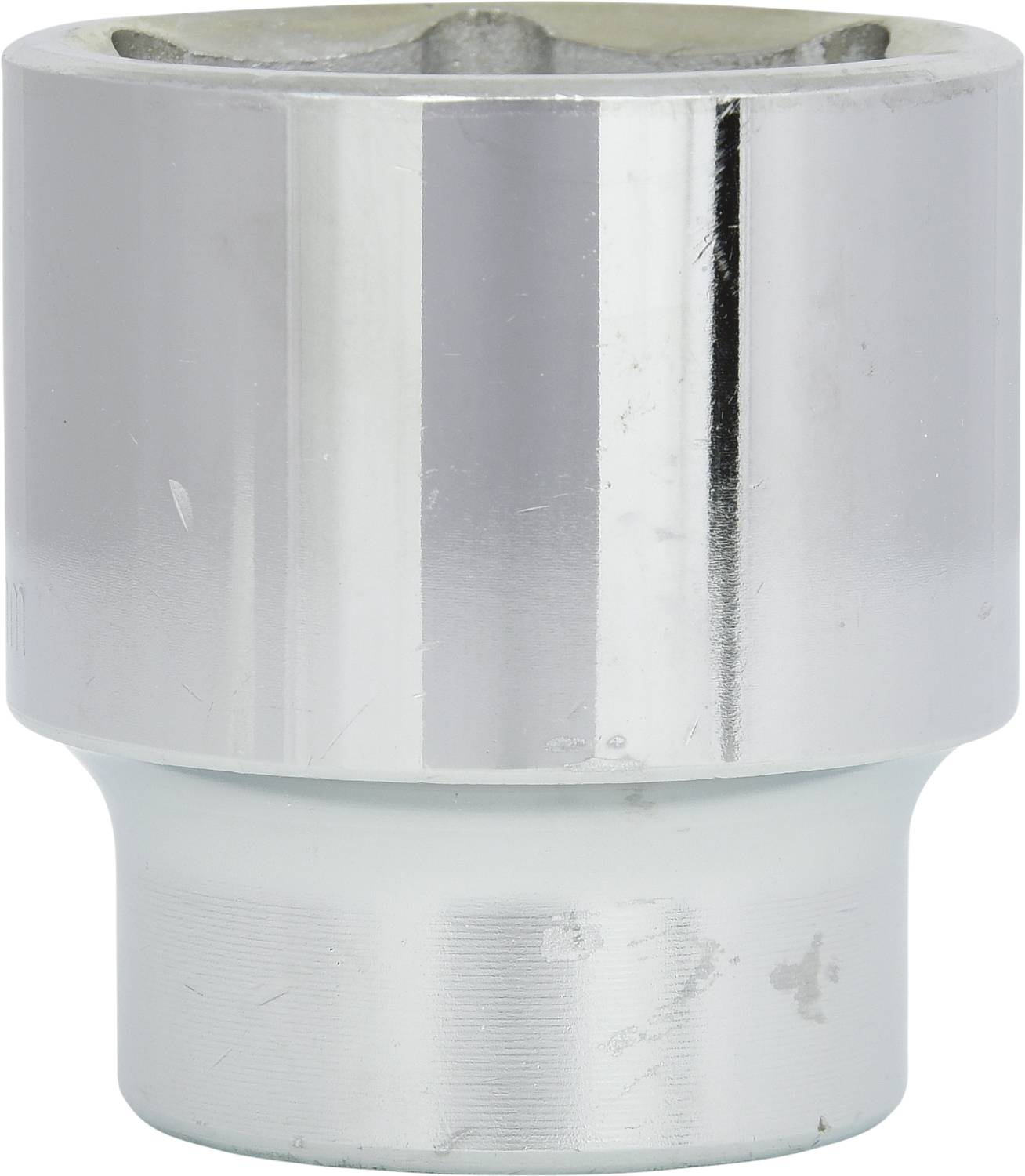 A silver hexagonal socket nut, suitable for screw work in workshops or during DIY projects.
