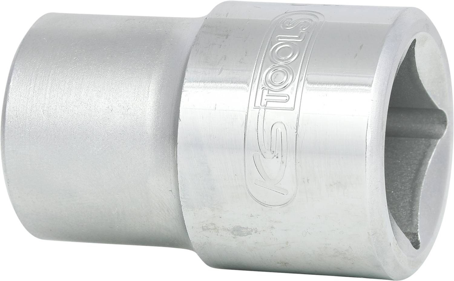 A metallic socket with a hexagonal opening, stamped with 'Tools'. Used for loosening or tightening screws and nuts.