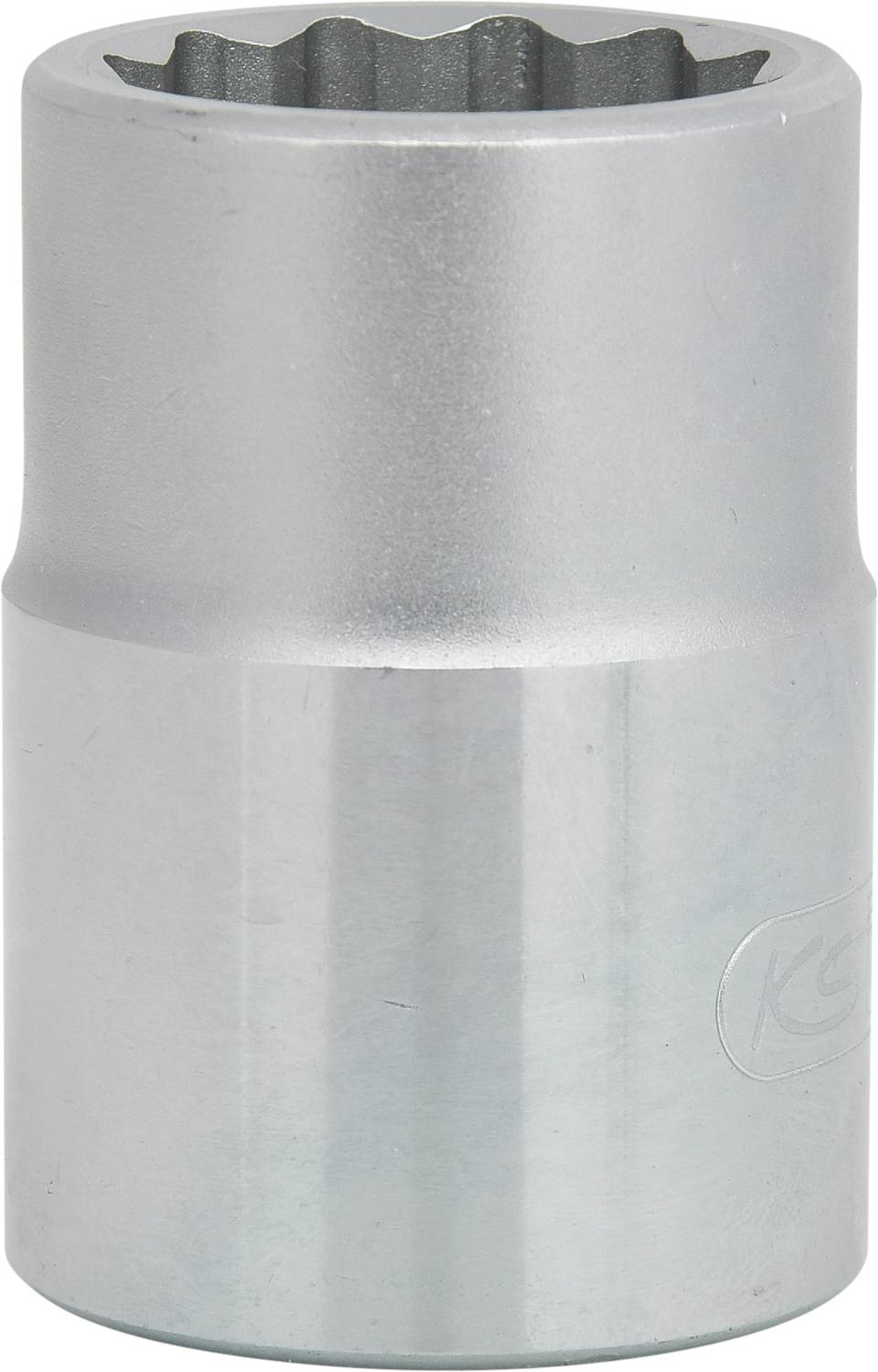 Metal spanner with a cylindrical form and toothed internal profile, suitable for tightening or loosening bolts.