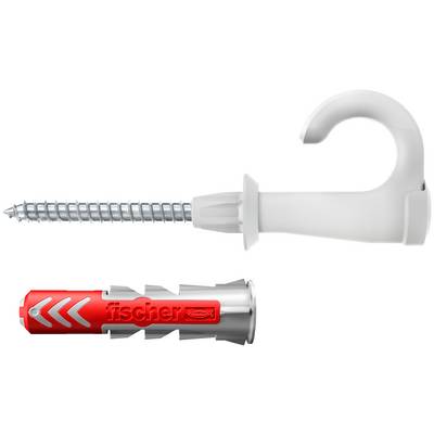 Illustration of a plastic wall hook screw anchor and matching metal expansion plug, showing how the hook fastens into a wall.