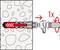 A diagram showing the installation of a wall anchor into masonry. The anchor expands against the wall when tightened, shown with a red arrow.