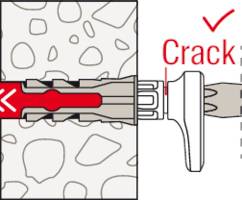 An illustration depicts a wall anchor inserted into a cracked stone wall with a red warning mark next to the word 'Crack'.