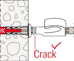 'Crack' labeled diagram showing a tool indicating stress in a concrete wall, highlighting a potential crack area with red markings.