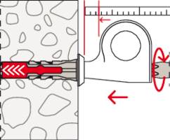 The image illustrates the expansion of an anchor bolt in concrete. It shows the bolt expanding against the wall surface with directional arrows.