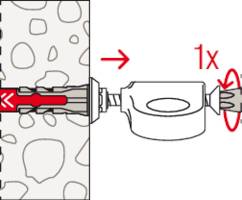 'Insert bolt into anchor in wall, use screwdriver to tighten 1 time.' Diagram shows a cross-section of a wall with bolt and tool.