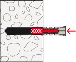 Illustration of a wall anchor expanding inside a wall. The anchor spreads within the wall, indicated by arrows, to secure a screw.