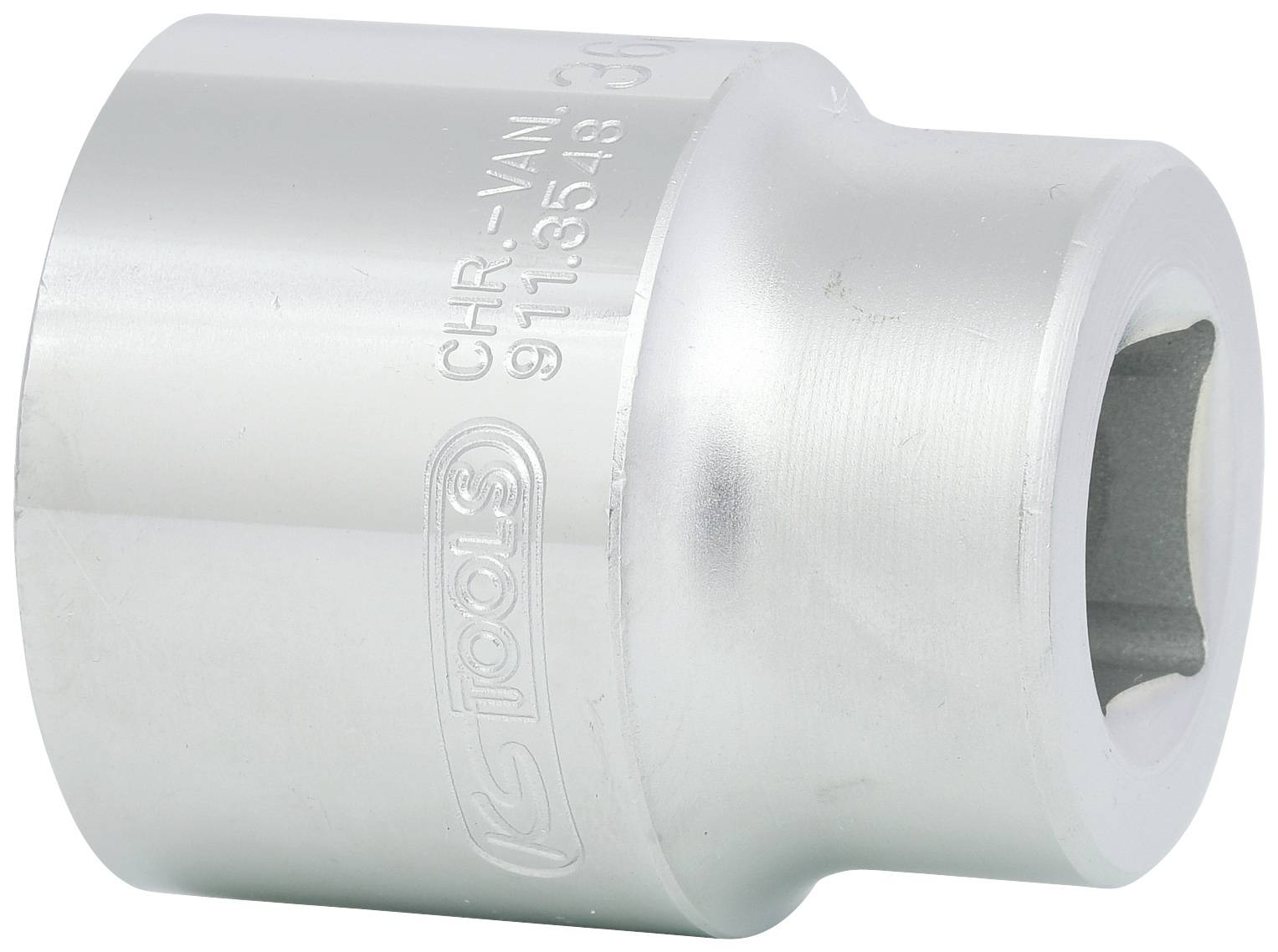 Silver pin nut with inscribed brand name, cylindrical shape with hexagonal opening for receiving screws.
