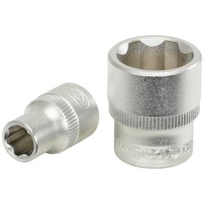 Two silver metal socket key inserts, one standing upright and the other lying sideways. They have knurled edges for better grip.