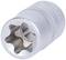 Silver-coloured socket insert with a knurled edge and hexagonal opening for use with ratchets for nuts and bolts.