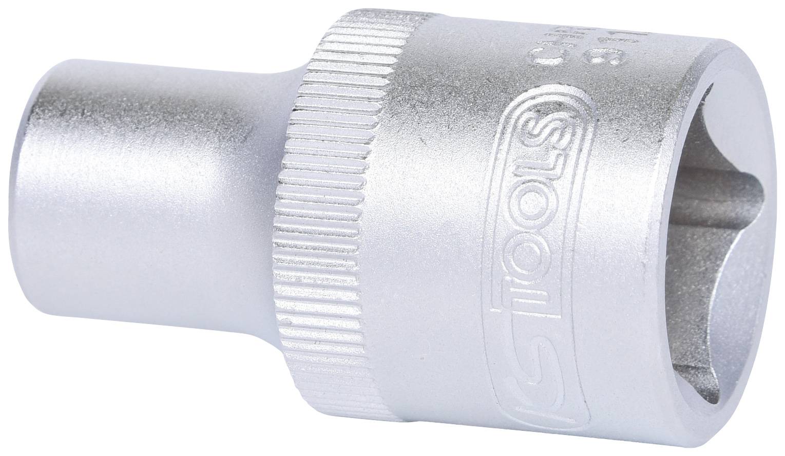 A silver socket extension with a knurled surface, suitable for work in workshop environments.