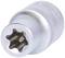 Silver Torx socket with six-point opening, used for tightening or loosening screws.