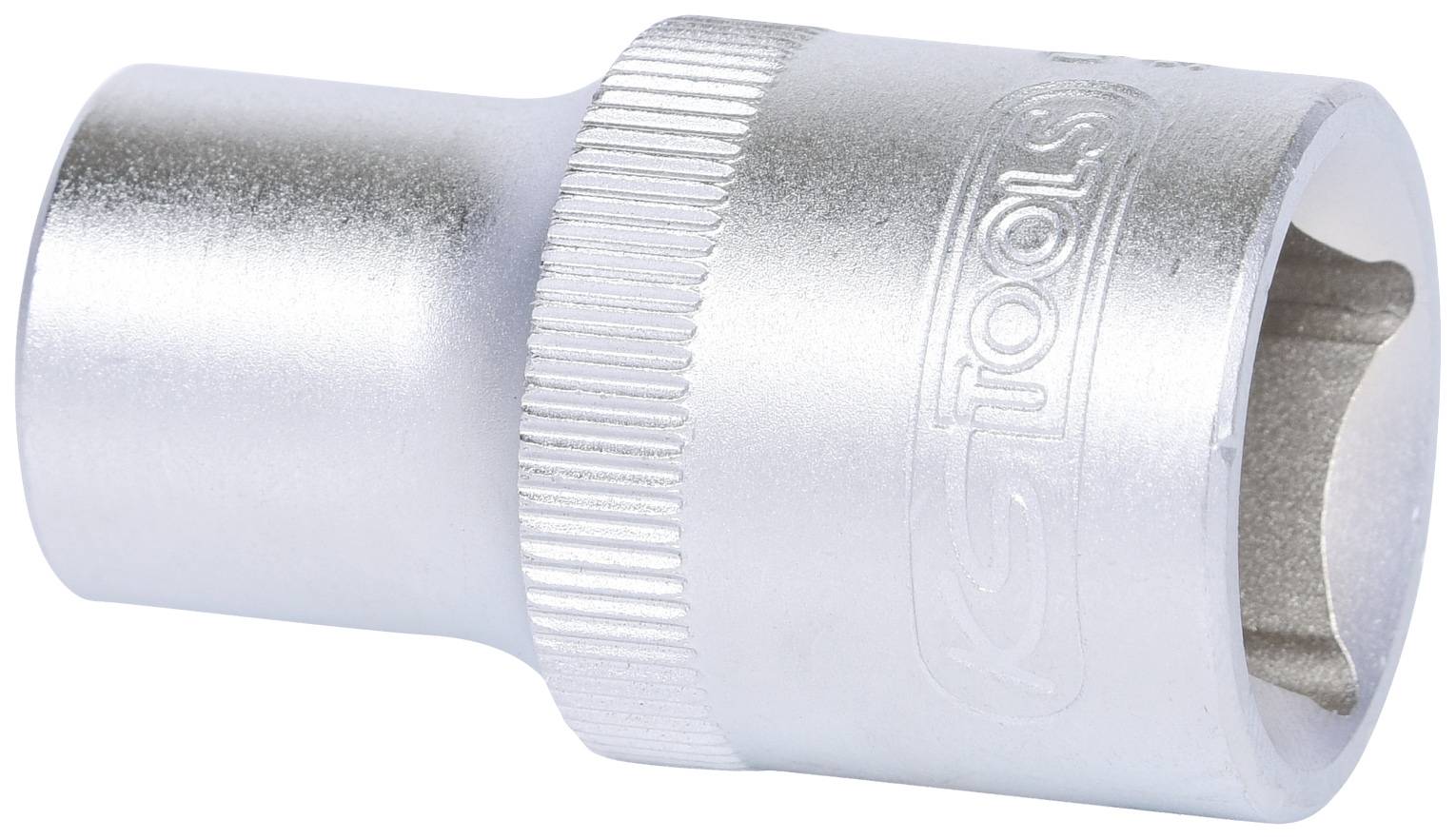 Metal key fob with a ribbed grip, cylindrical in shape, and embossed logo on the side, against a white background.