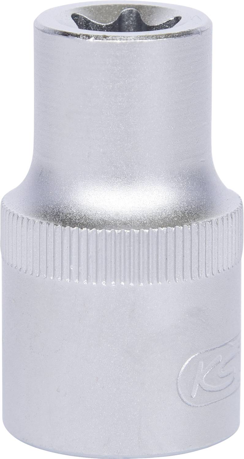 Metallic cylindrical socket key attachment with a knurled handle.