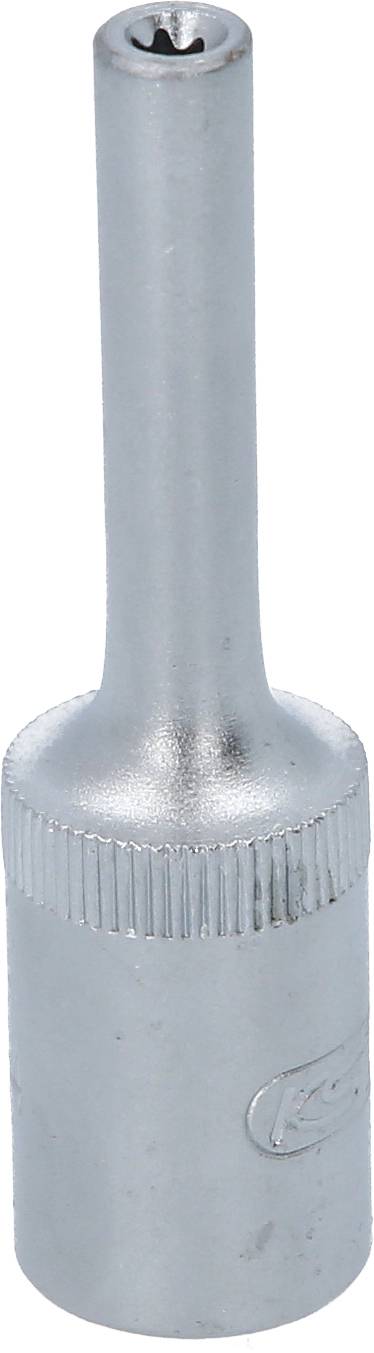 A silver socket extension with a knurled handle and a star-shaped end.