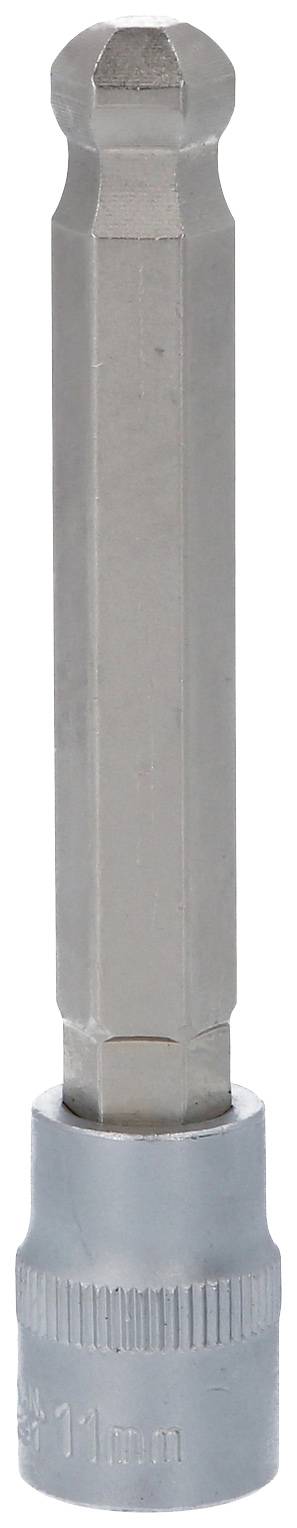 Metal hexagonal bit extension with a cylindrical shaft and knurled surface, used for screw work with a screwdriver.