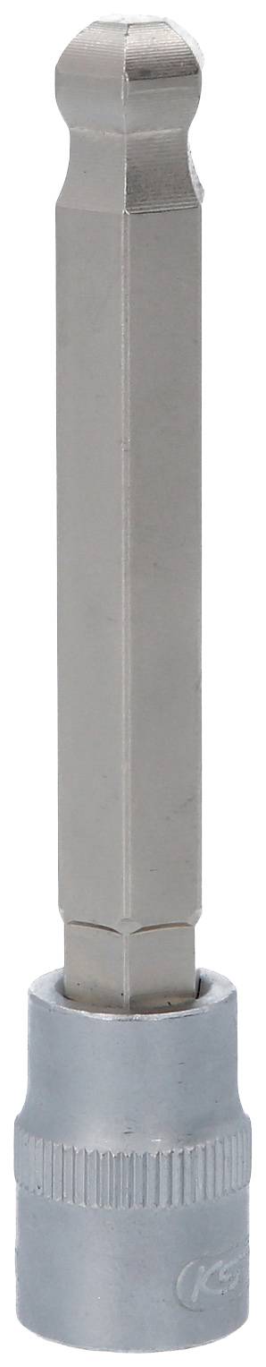 Metal bit holder with hexagonal shaft and round base, suitable for use in mechanical tools.