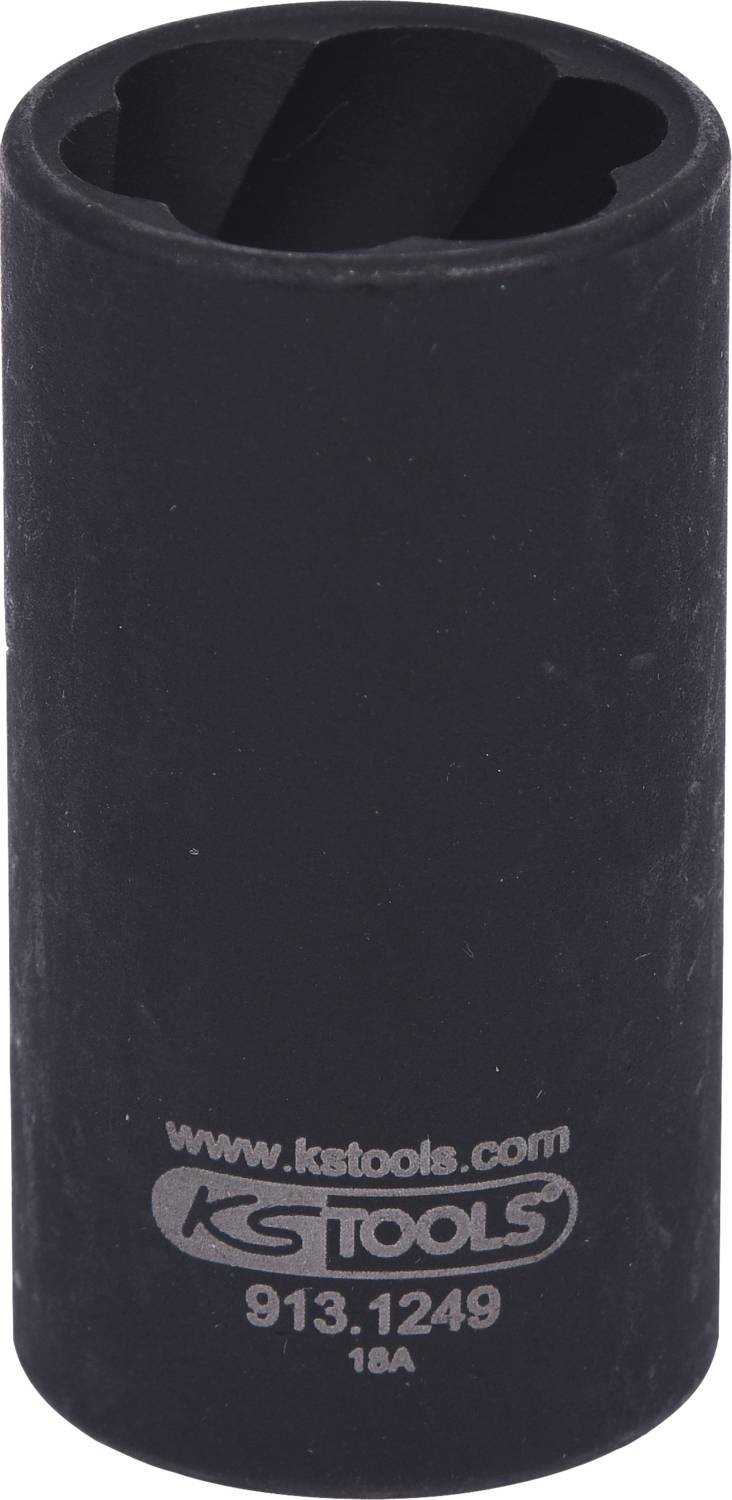 A black impact socket from KS Tools with the inscription '913.1249' and '18A' on the front.