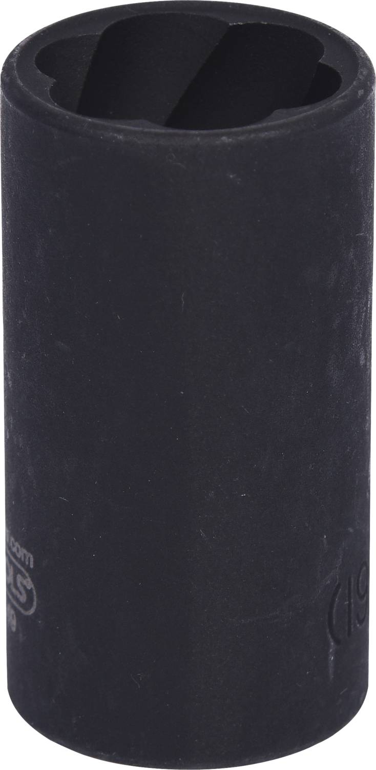 A black, cylindrical socket attachment, used for nuts and bolts.