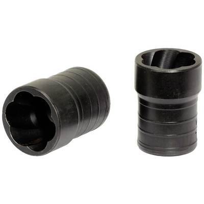 Two black, cylindrical metal tools with a ribbed surface, shown from various angles.