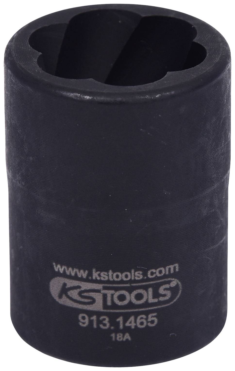 Black socket with embossed KS Tools logo and inscription 'www.kstools.com 913.1465 18A', suitable for technical applications.